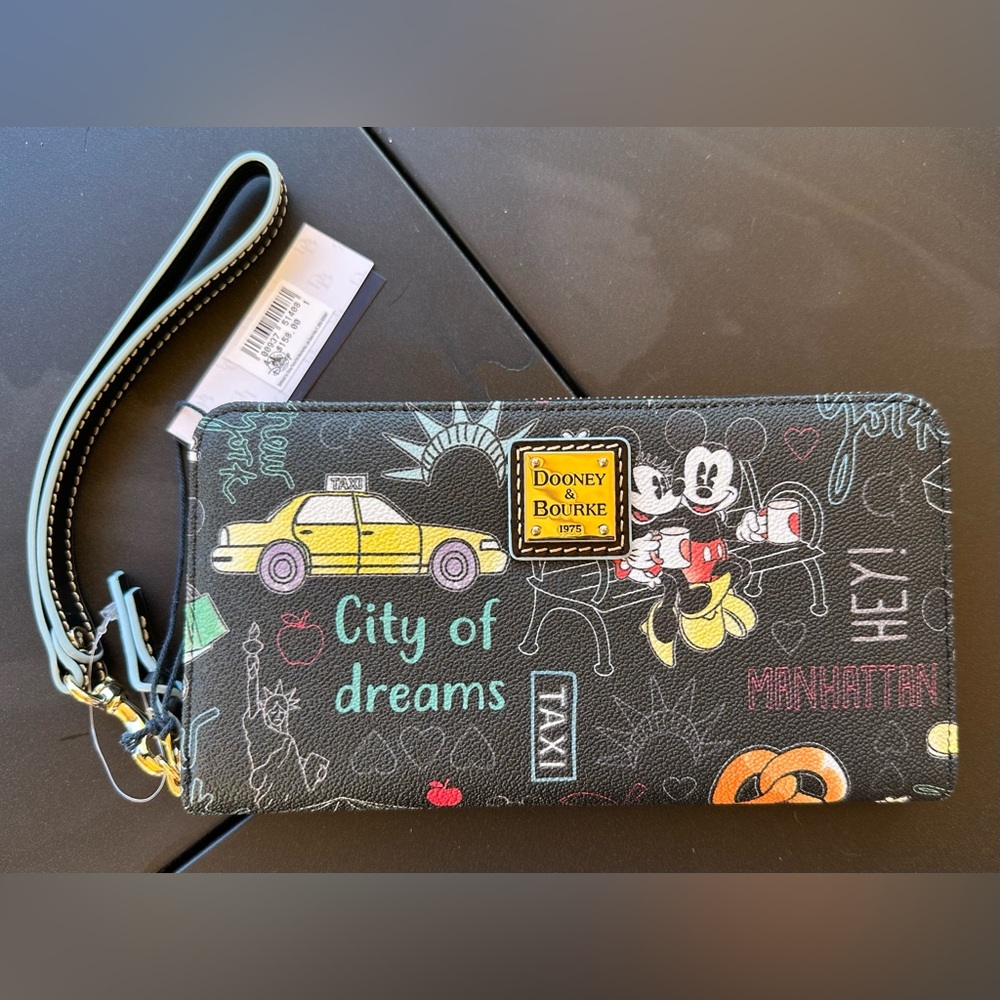 Dooney & Bourke Black Wristlet with Colorful New York Design